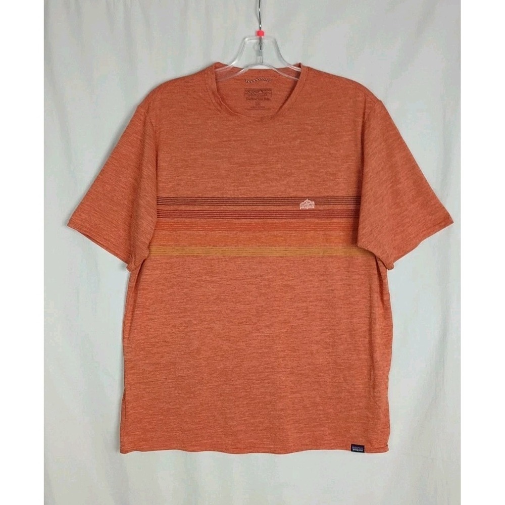 Patagonia Shirt Mens Orange Capilene Cool Daily Striped Top Performance Sz M